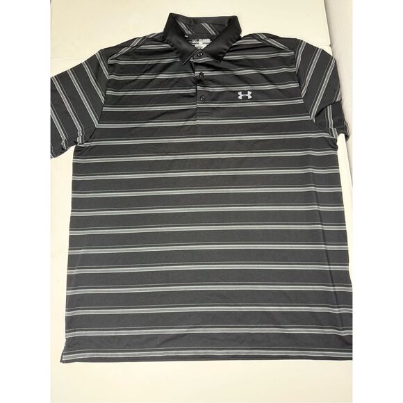 Under Armour Coloblack Men's Black Gray Stripe Polo Shirt Size 2XL - Picture 1 of 7